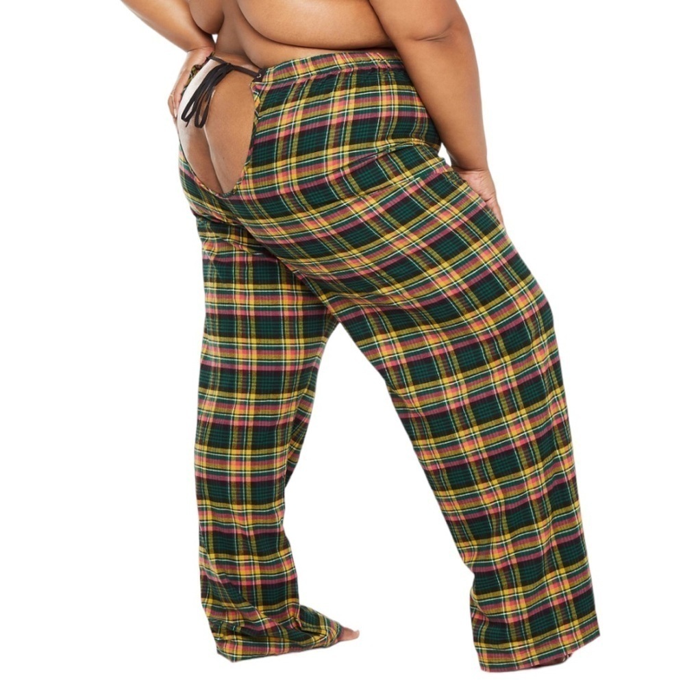 Savage X Fenty Tied Up Tartan Open-Back PJ Pant in Pink Canterbury Plaid